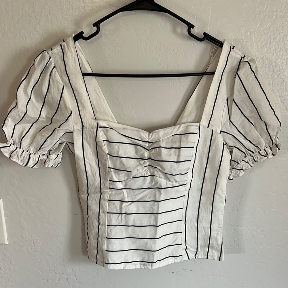 Striped White and Black Women's Top